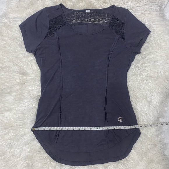 Marika | Lace Ruffle Detail Short Sleeve Activewear Tee Purple Gray Heather - Picture 12 of 14